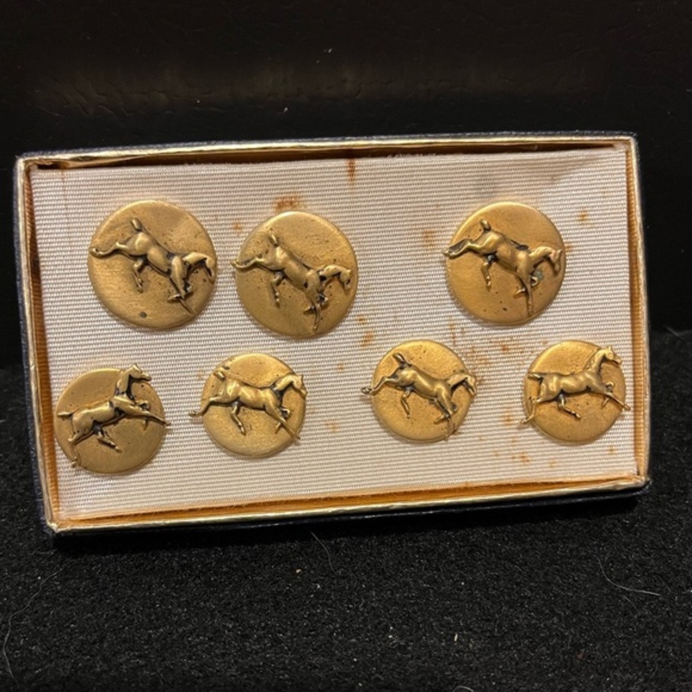 Set of 7 Vintage Horse Motif Buttons Gold Tone